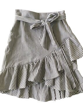 HYFVE Striped Bow Tie Waist A-Line Skirt Sz S Tiered Lined Preppy Career Office